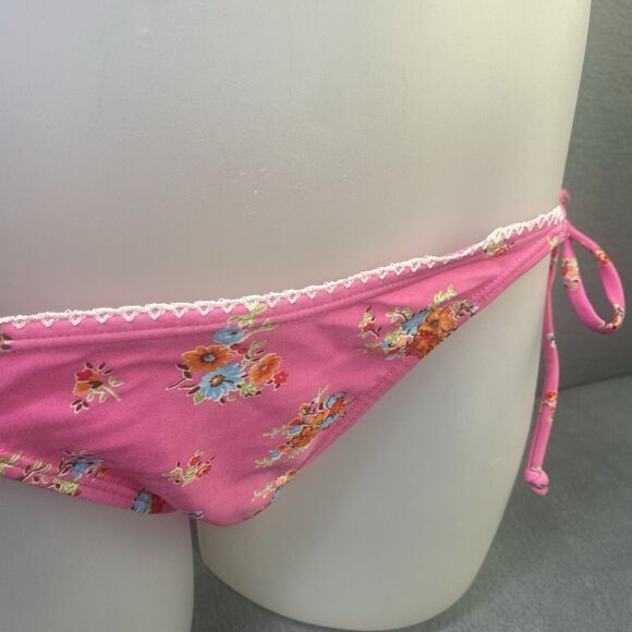 AGUA DOCE Brazilian 2-pc Bikini Size Large Pink Flowers Lace Trim Hip Tie - Picture 8 of 12